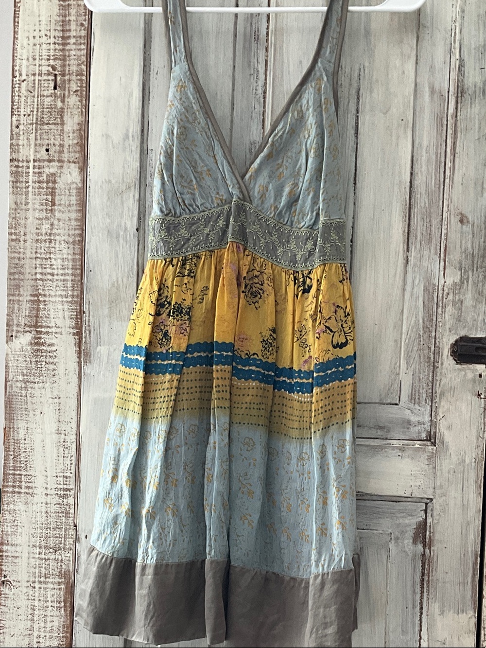 Johnny Was Light Blue, Yellow & Teal Floral Mini Dress